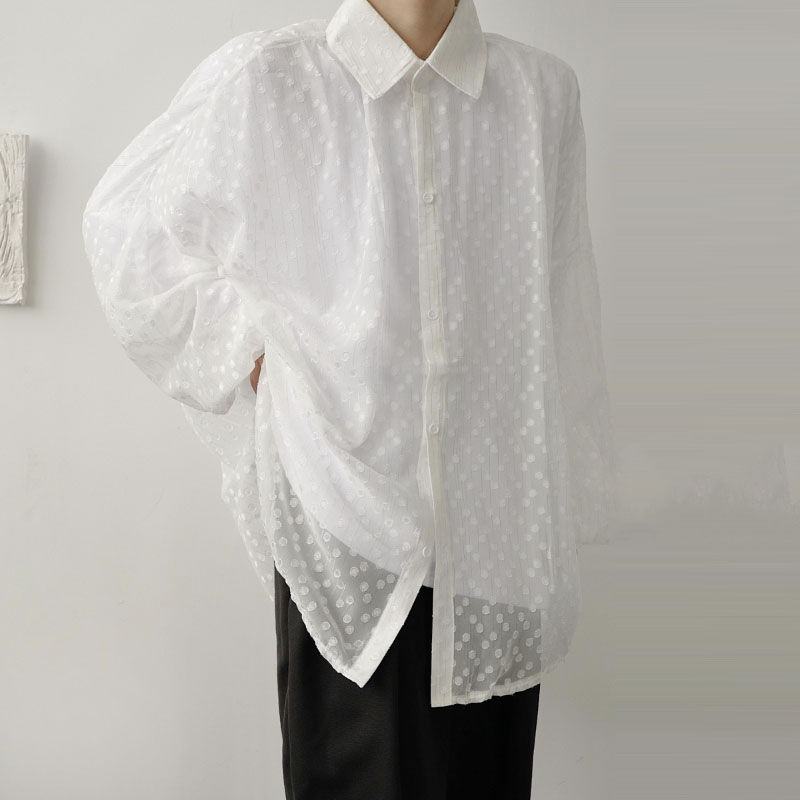 Xitao stippen dunne blouse dames wit zwart enkele borst lange mouw herfst los shirt dzl 1506