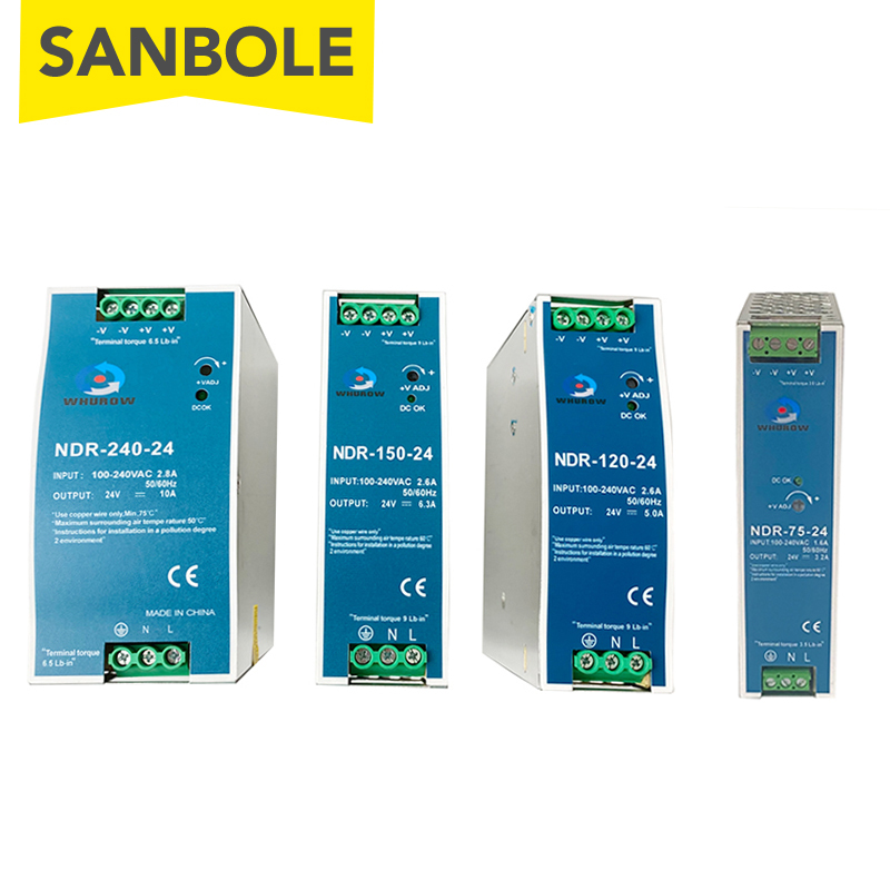 Ndr -120w 75/150/240w 5v ~ 24v switchläge nätaggregat ac dc för elektrisk utrustning ultratunn din-skena fabrik