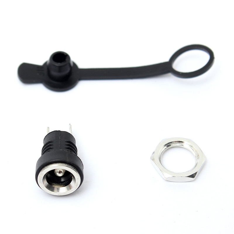 5pcs Black Waterproof DC Power Socket Jack Power Charger Plug Panel Mount Female Mount Connector 3A 5.5x2.1mm