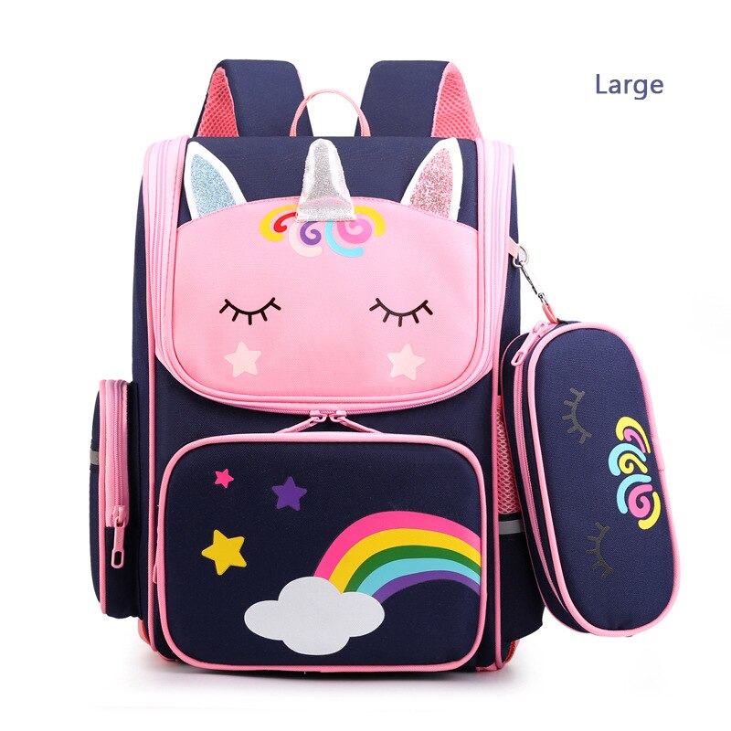 Kinderen 3D Waterdichte Lichtgewicht School Rugzak Orthopedische Boekentas Meisjes Leuke Regenboog Schooltas Hoge Capaciteit Sac: Blue Large