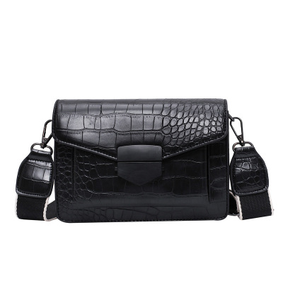 Kleine Krokodil Patroon Crossbody Tas Voor Vrouwen Lederen Brede Riem Vrouwelijke Schoudertas Casual Dames Messenger Flap Bag