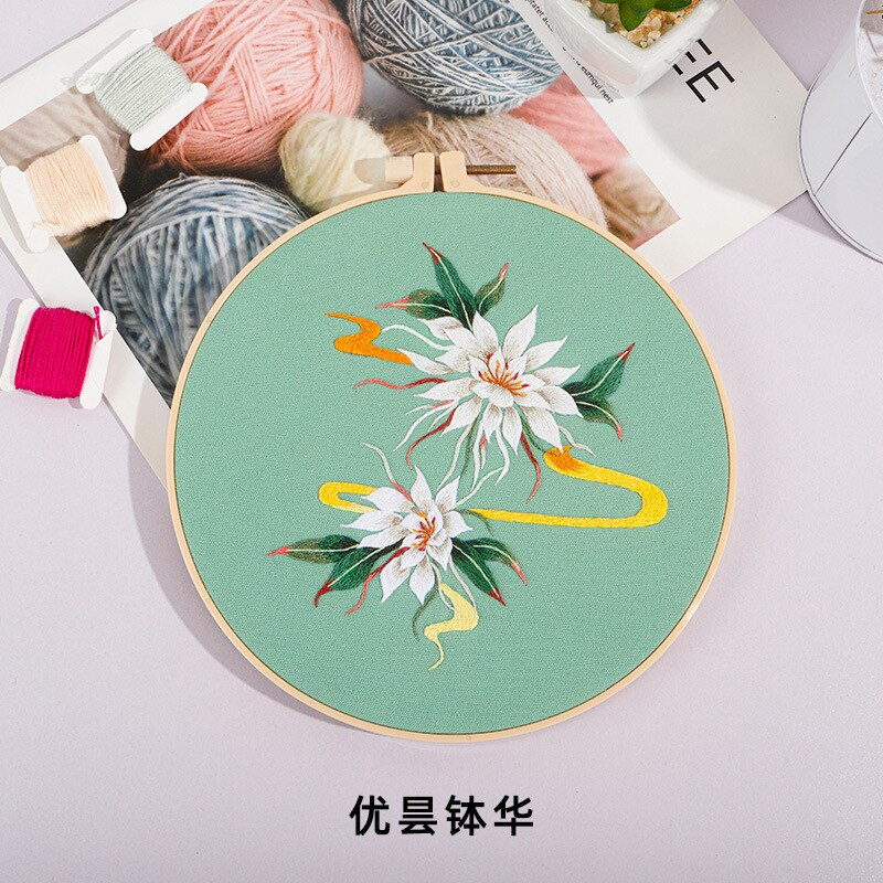 Chinese DIY Embroidery Art Kit Flower Pattern Printed Needlework Cross Stitch Hoop Set Sewing Craft Painting: 6 NO HOOP / NO HOOP kit