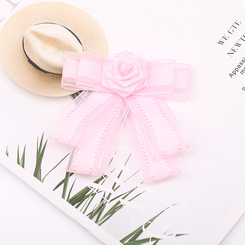 Spille in tessuto coreano moda papillon per donna nastro rosa fiore cravatta camicia colletto spillo matrimonio accessori gioielli di lusso: Luce di Colore Giallo Oro