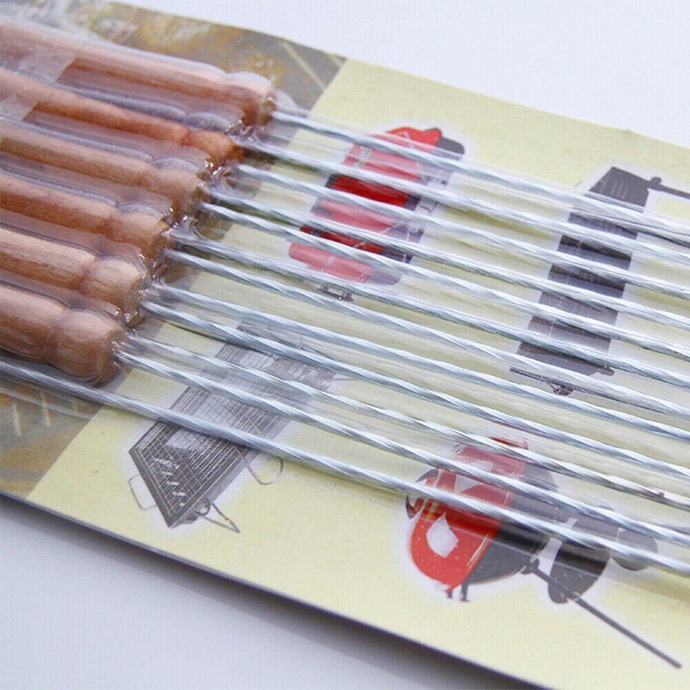 12 Pcs Reusable Barbecue Skewers Marshmallow Roasting Sticks Wooden Handle Dog Fork Roasting Needle Outdoor Picnic