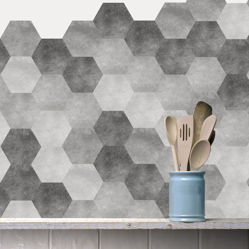 Cement Zwart Wit Grijs Badkamer Zeshoekige Waterdichte Slijtvaste Vloer Stickers Art Diagonaal Badkamer Decoratieve Sticker
