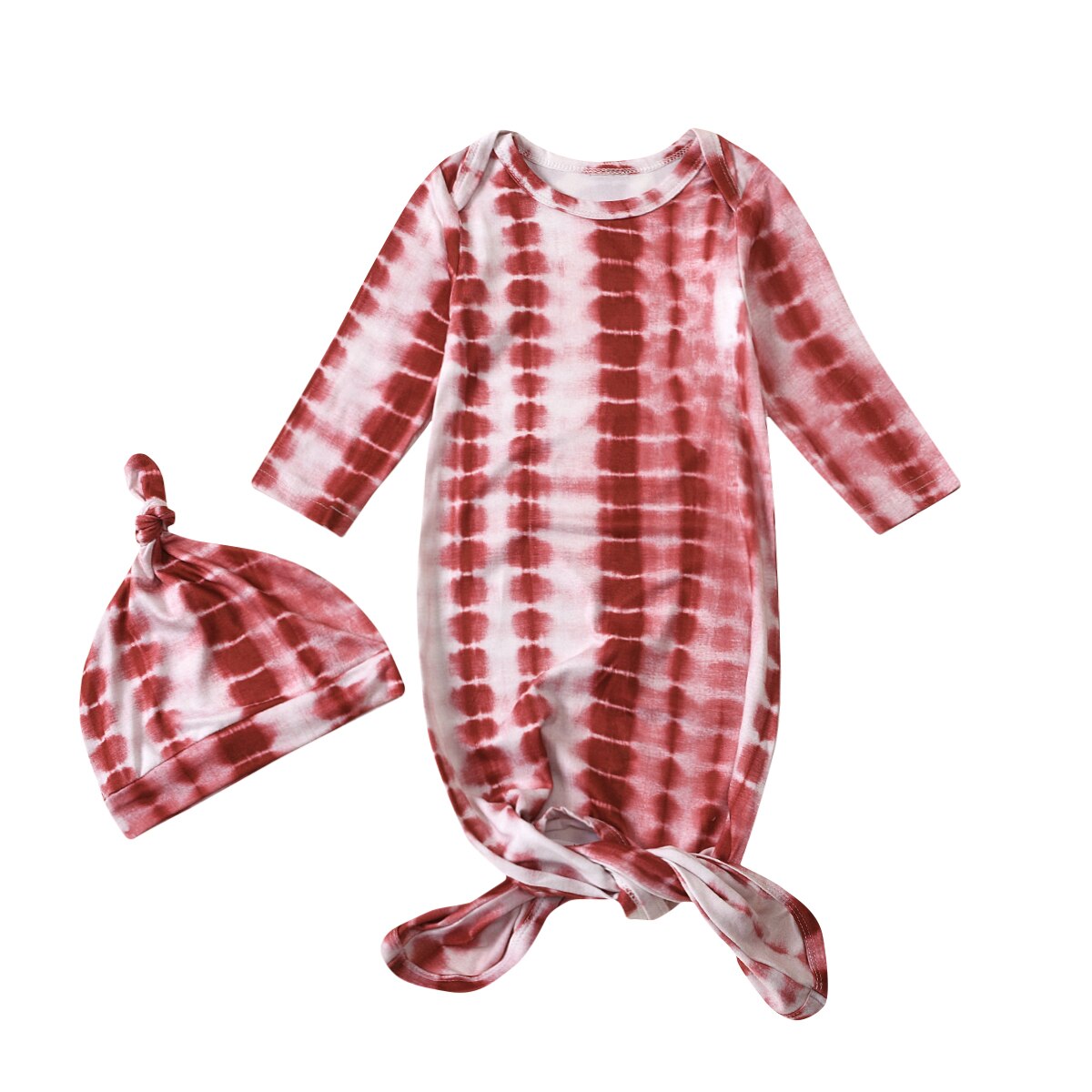 2 Stuks Set Kleine Baby Slaapzakken Inbakeren Deken Mousseline Wrap Tie Dye Print Katoen Lange-Mouwen Zak + hoed Voor Pasgeboren Jongens Meisjes: Rood / 6m