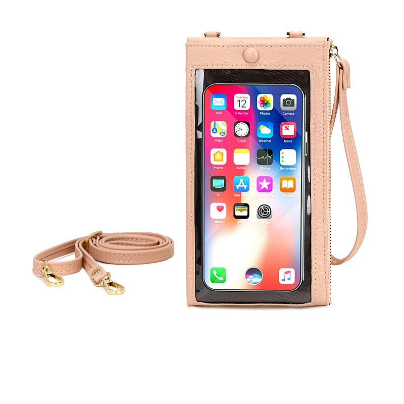 Touchscreen Mobiele Telefoon Vrouwelijke Tas Grote Capaciteit Pure Kleur Messenger Vrouwen Portemonnee Multifunctionele Enkele Schouder Portemonnee: Pink