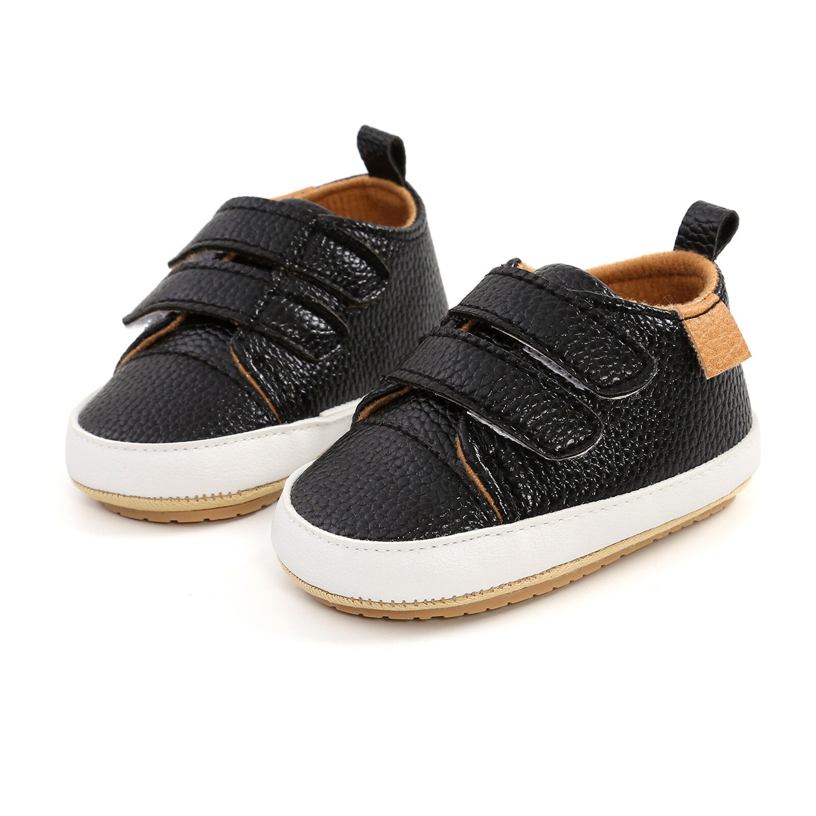 Infant Baby Girls Boys Walkers Shoes Sneaker Leather Soft Anti-slip Rubber Sole First Walkers: Black / 13-18 Months