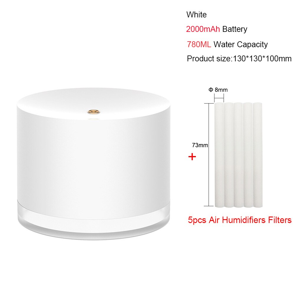 Humidificateur d&#39;air Portable électrique sans fil 2000mAh, Rechargeable par Usb, diffuseur de brume fraîche, lampe de nuit pour la maison: P8-5LX-WHITE
