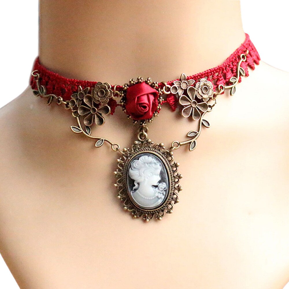 Rot Spitze Halsband Halskette Halloween Schmuck Rote Rose Halskette für Frauen Kragen Choker Halskette FD