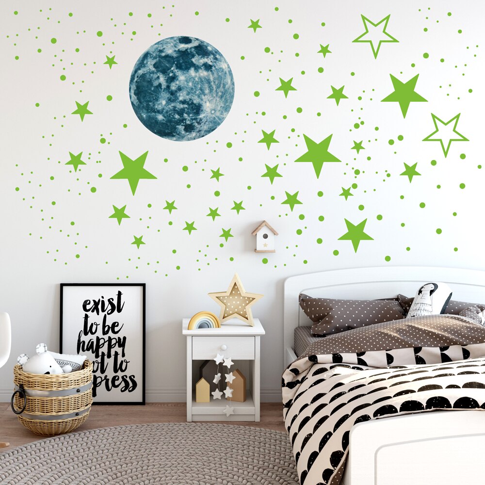 Fluorescerende muurstickers voor de slaapkamer, 's nachts lichtgevende stickers, maansterrencombinatie, 3d muurstickers voor de woonkamer