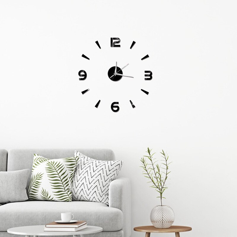 Reloj de pared de cuarzo para decoración del hogar de Botique-3D, reloj de pared para sala de estar, pegatinas de espejo de acrílico para sala de estar, negro