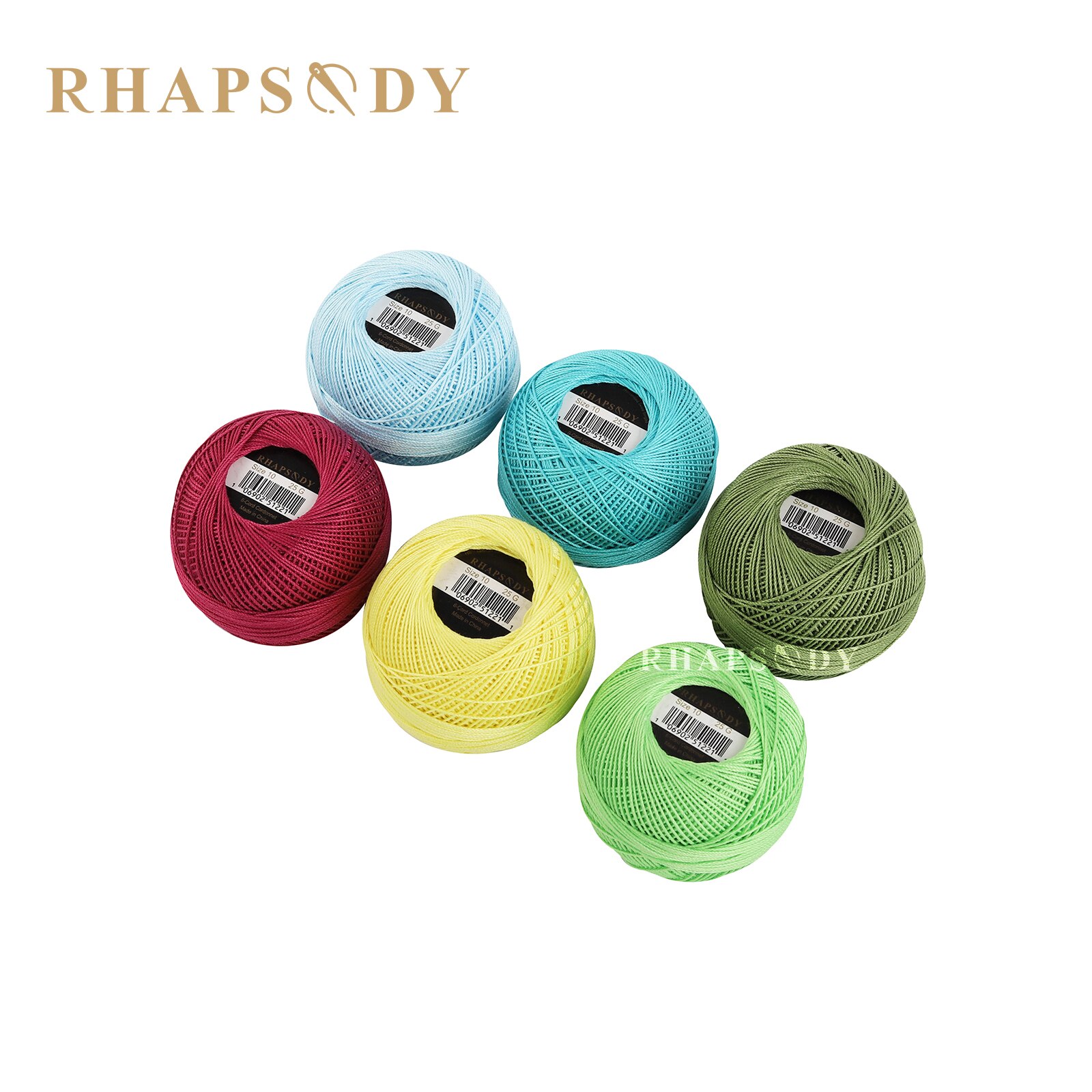 Rhapsodie Häkelgarn, verschiedene Farben, Größe 10, betroffen, 100 % reine ägyptische Baumwolle, mehrfarbig, 10 bunte Farben, 122 Meter
