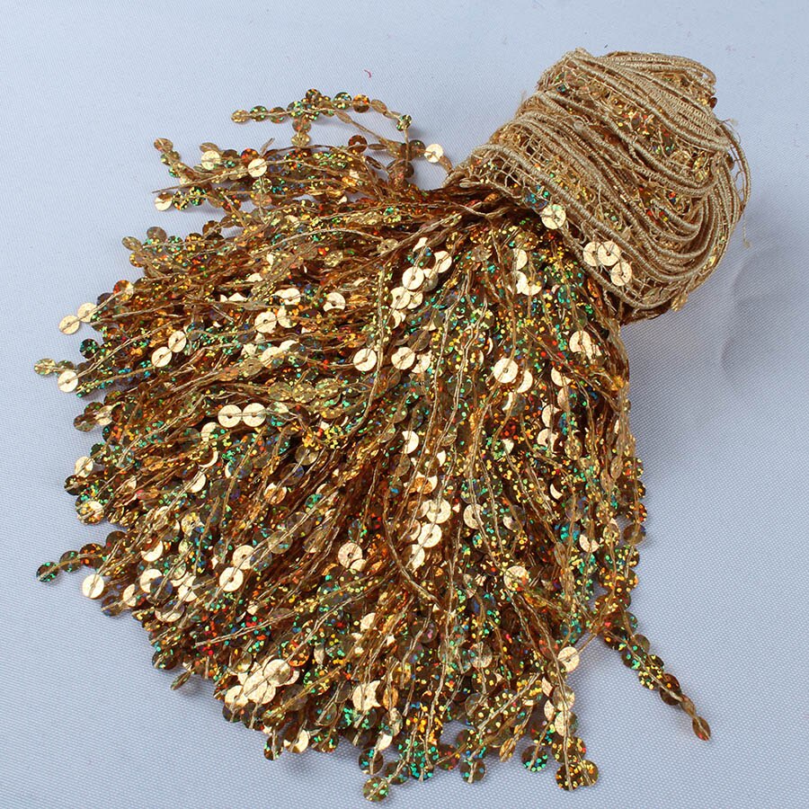 6 mt/los Gold Holographische Pailletten Quaste Randbereich Dekorative Vorhang Spitze Trimmt Bänder DIY Kleidung Zubehör Patchwork