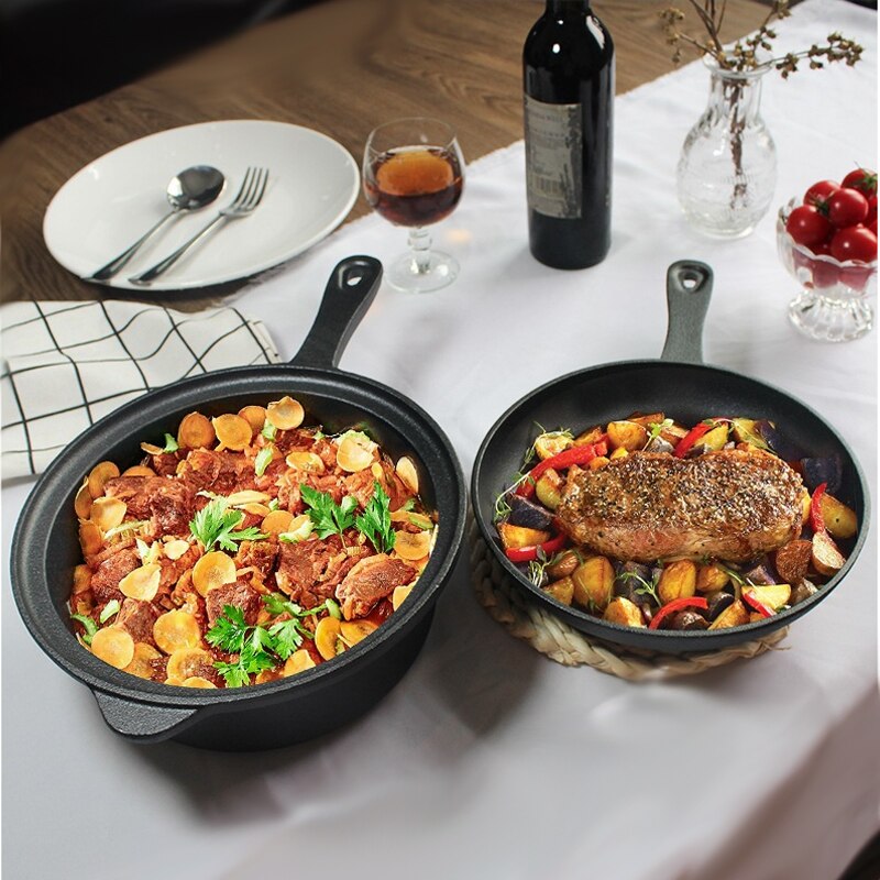 22cm cast iron uncoated frying pan multi-function casserole pot