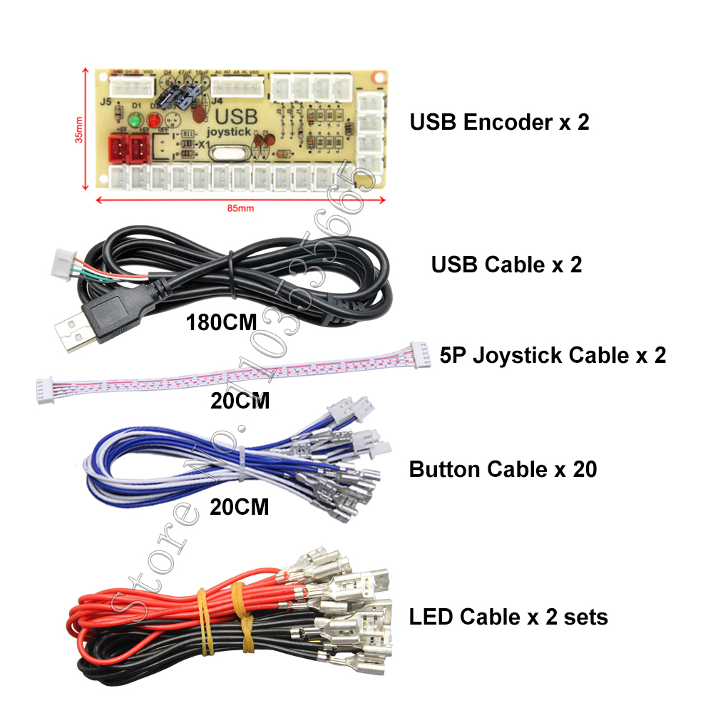 Gør-det-selv 2- spillers pc raspberry pi arkadespilsæt med led-trykknap amerikansk joystick usb-encoderkabler mame jamma-dele