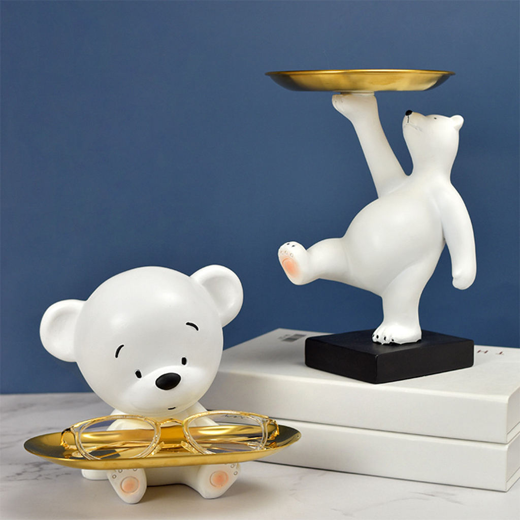 Nordic Polar Bear Sculpture Bear Statue Jewelry Storage Table Decoration Belt Plate Glasses Tray Home Art Statue