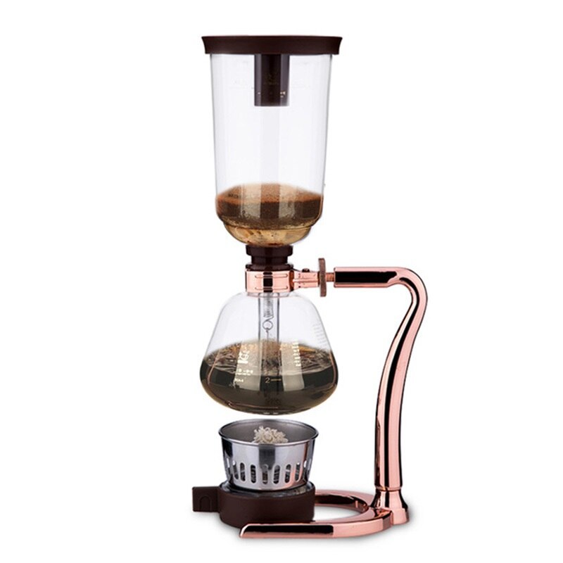 Retro Household Stainless Steel Siphon Pot Glass Siphon Coffee Pot Appliance Manual Brewing Coffee Gold-Plated Set 3cups: Rose gold