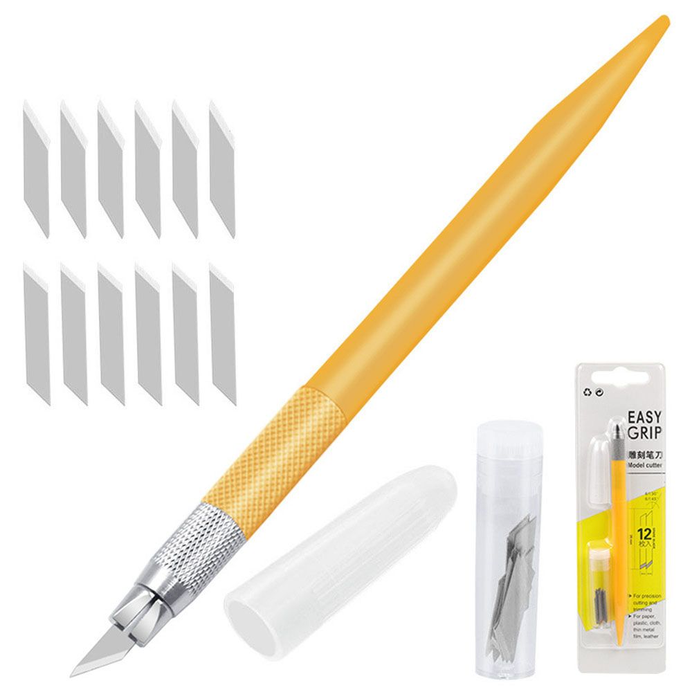 Blade Metal Handle Scalpel Knife Wood Paper Cutter Craft Pen Engraving Cutting Supplies DIY Stationery Utility Knife: yellow