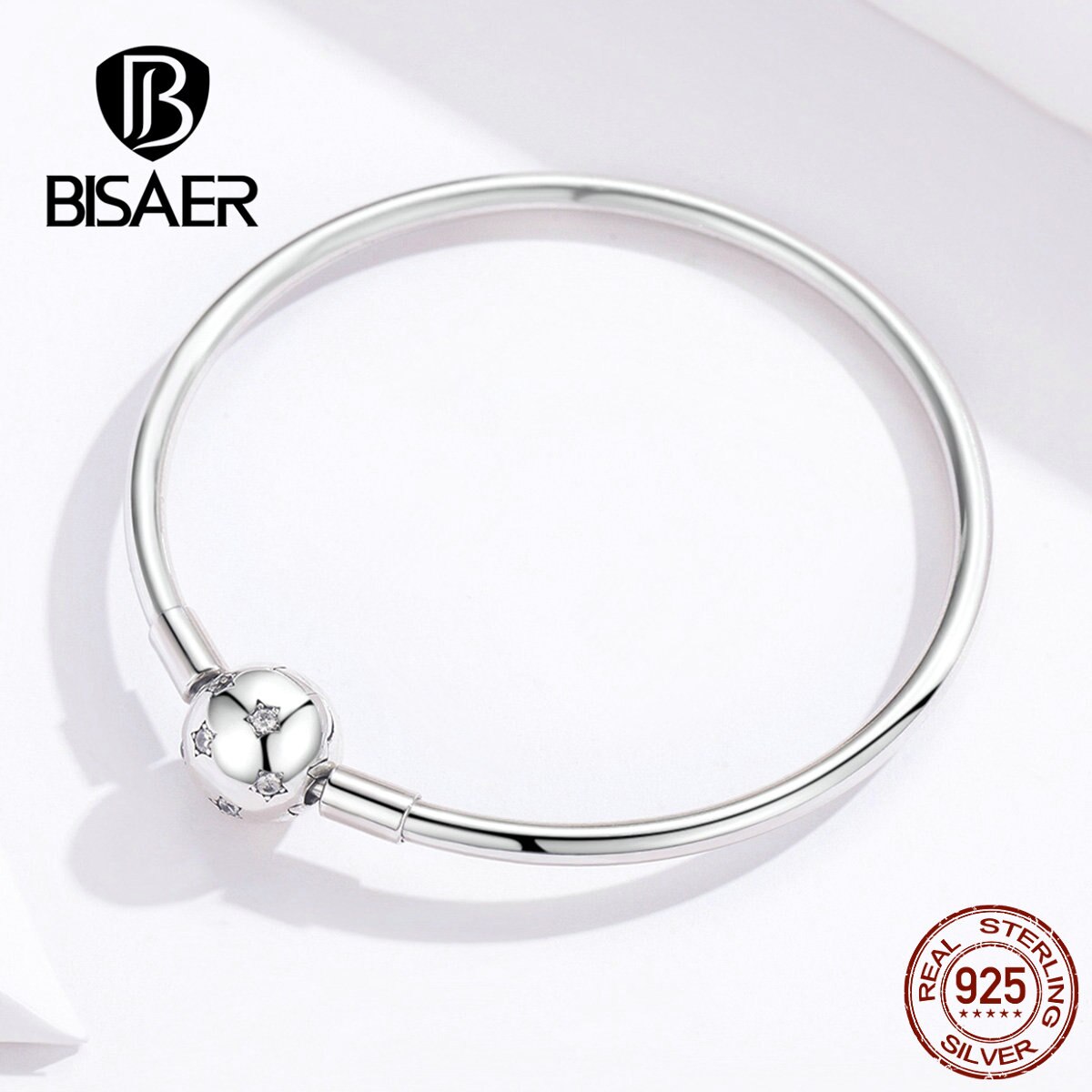 Bisaer pulseira prata pulseiras 925 prata esterlina forma redonda fecho femme pulseiras de prata para mulheres jóias de luxo ecb144