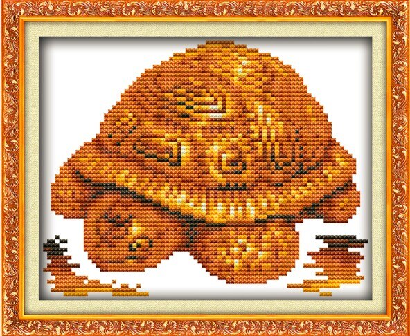 Gouden beeldje nijlpaard schildpad paard olifant kruissteek kit 11ct stuks print canvas borduurwerk diy handgemaakt naaldwerk plus: Schildpad / 18ct onbedrukte canvas