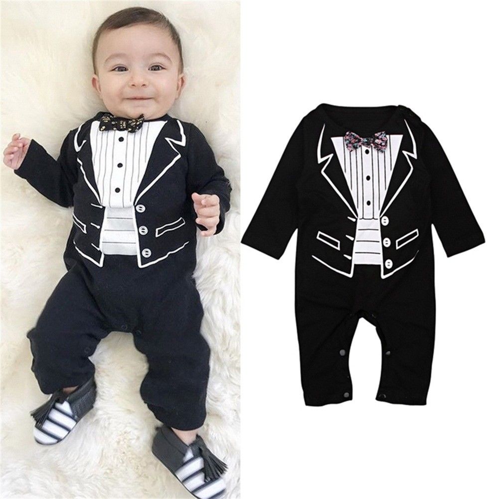 Newborn Boys Rompers Baby Kids Boys Gentleman Jumpsuits With Bow Infant Children Cute Outfits Tuxedo Suits Clothes