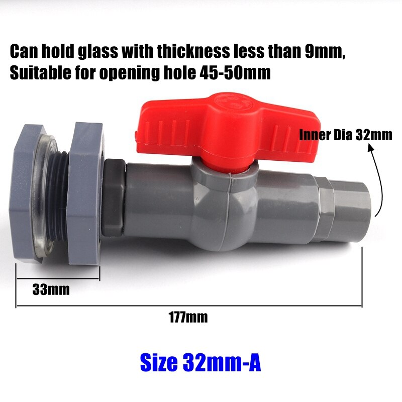 1pc 20~63mm 1/2"~2" PVC Water Tank Connectors Aquarium Fish Tank Drainage Intake Composite Joint DIY Tools Pipe Drain Connector: Size 32mm-A