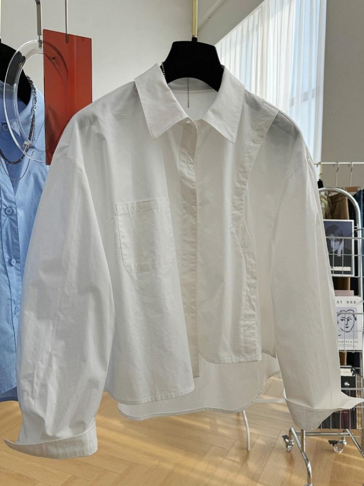 Chique Blouse 2024 Koreaanse Stijl Lange Mouwen Casual Office Lady Shirt Losse Dameskleding Top Eenvoudige Shirts: M / WHITE