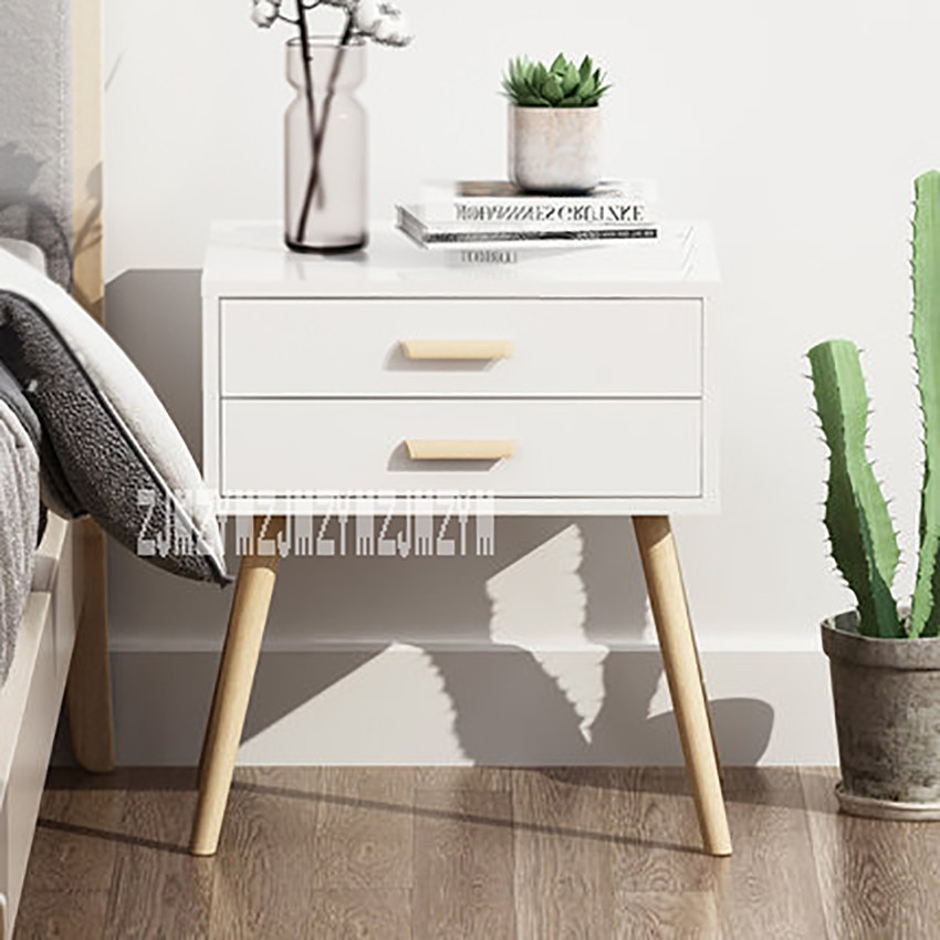 077 Night Table Modern Simple Bedstand 2-Drawer Small Bedside Cabinet Mini Bedroom Storage Tea Coffee Table Nightstand Beech Leg