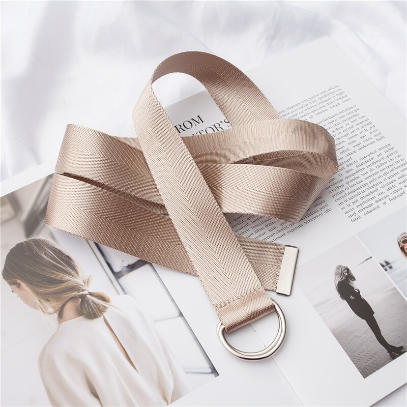 FOLOBE Women Unisex Belt Solid Canvas Belts Woven Female Fabric Waistband White Black Red Yellow Men: khaki