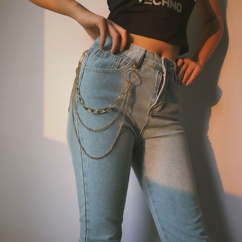 punk Streetwear jeans motociclista collegamento Keychain Pantaloni Mutil Strato grosso Wasit Cinghia Della Catena Del Raccoglitore Catena Gioelleria Raffinata E Alla Moda unisex