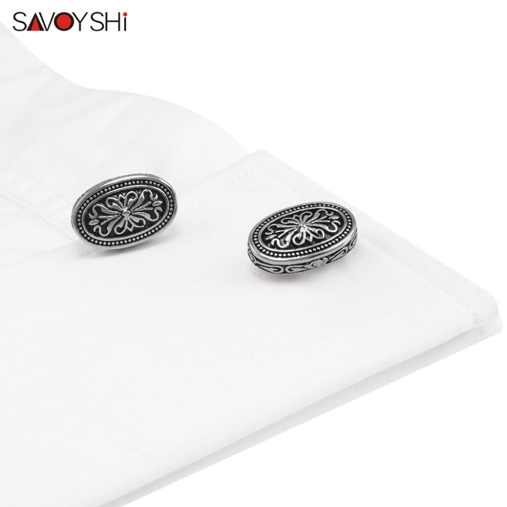 Savoyshi Vintage Patroon Manchetknopen Voor Heren Shirt Manchet Knoppen Zwart Zacht Email Manchetknopen Gratis Carving Naam