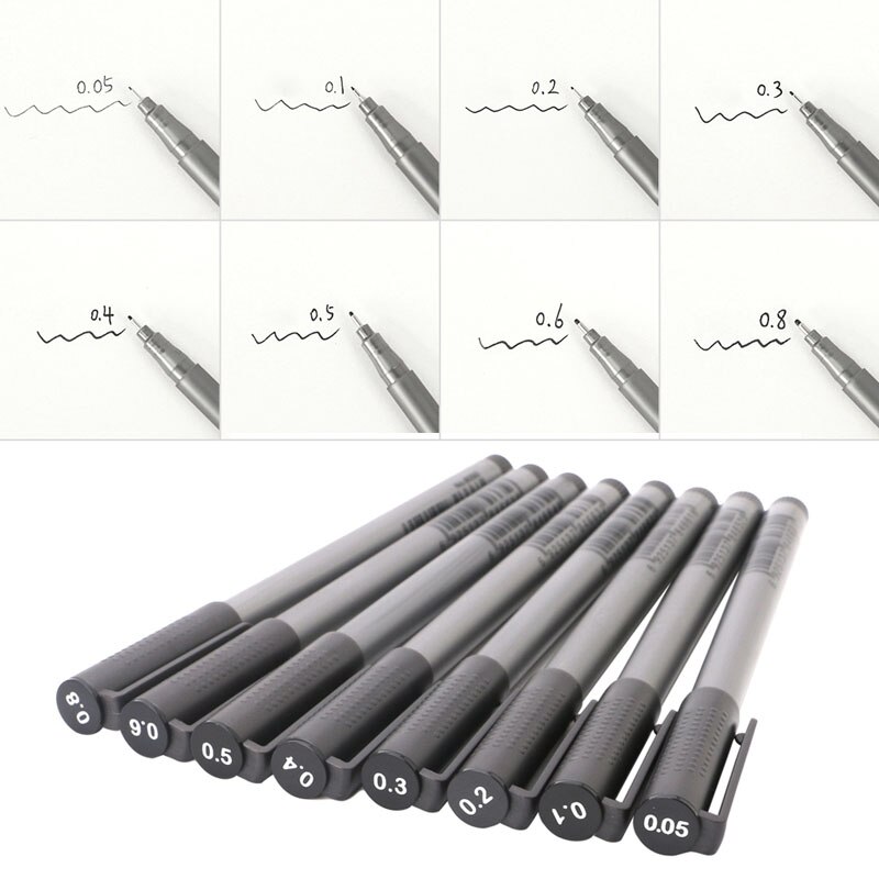 Black Fine Line Pen Waterproof Writing Marker Sketching Art Pens 0.05-0.8mm W15