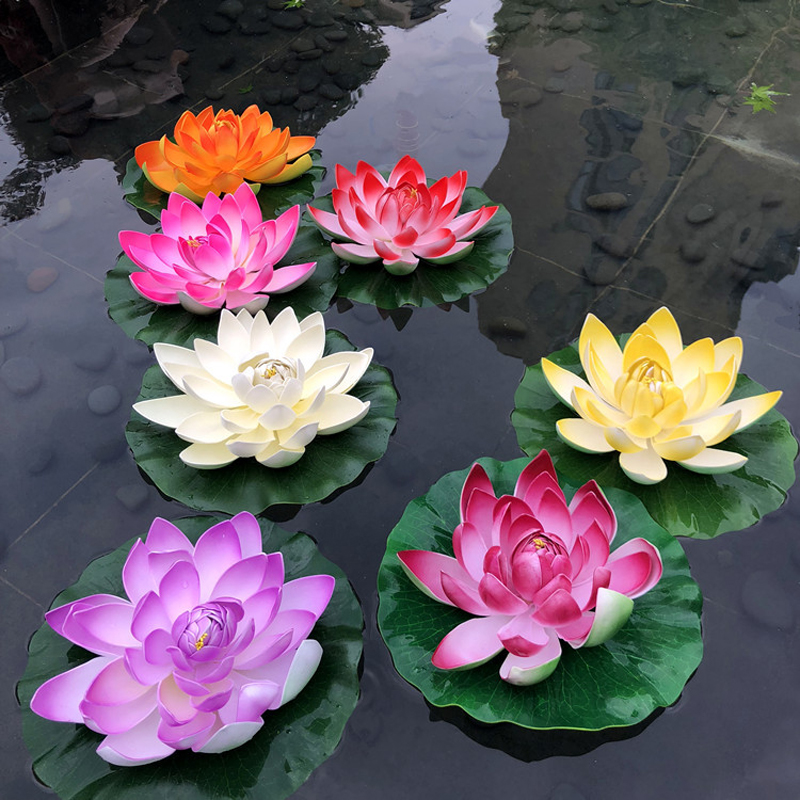 Plantas flutuantes água lírio artificial flor de lótus folha lagoa tanque de peixes decoração nova