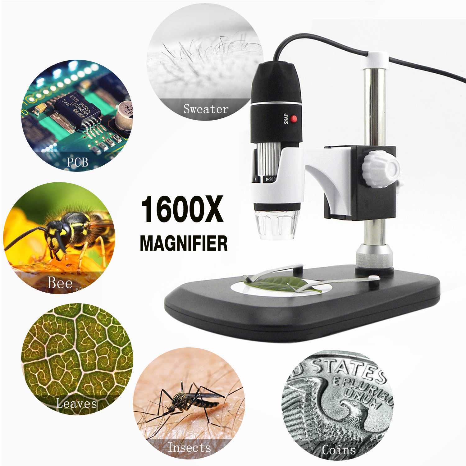 ZEAST 1600X 8 LED Zoom USB Digital Microscope Magnifier Microscope Camera +Video Stand for Smartphone PCB Inspection Tools