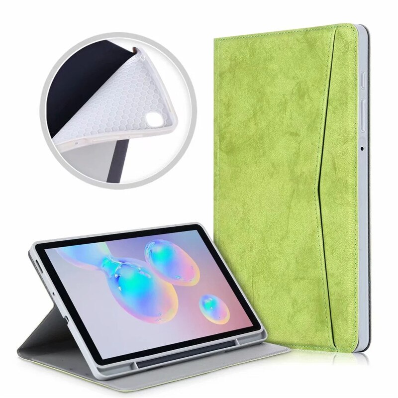 For Samsung Galaxy Tab S6 Lite 10.4'' Tablet Case with Pencil Holder and Pocket Smart Sleep Stand for Galaxy SM-P610/P615: P610-Green