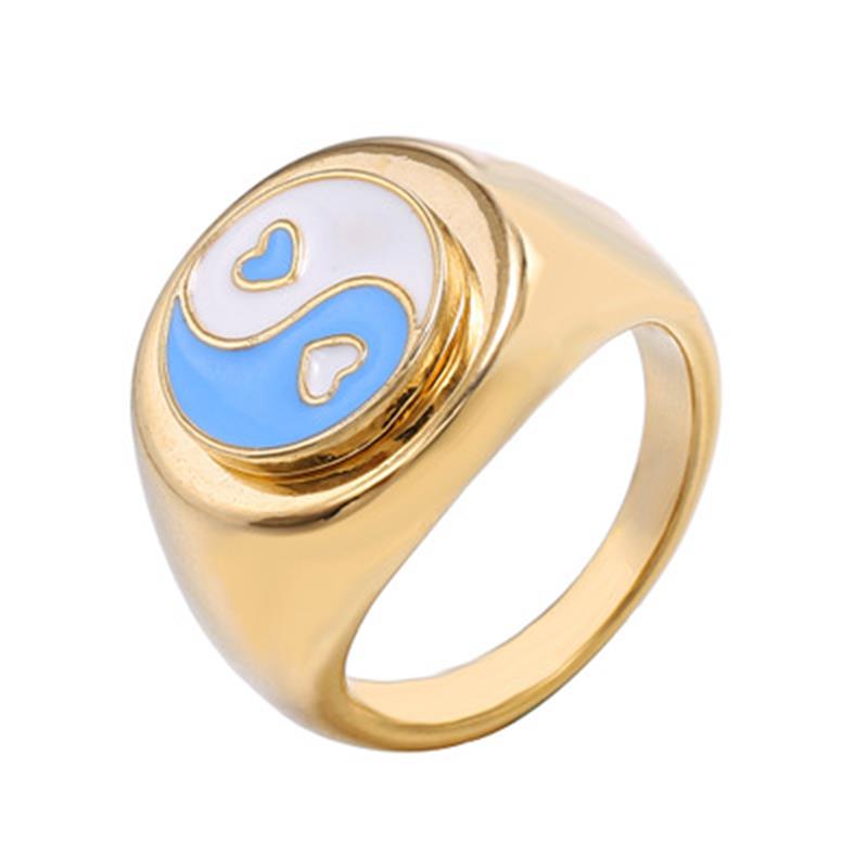 Emaille Yin Yang Tai Chi Ringe für Frauen Gold Silber Farbe Herz Geometrische Metall klobig Ringe modisch Schmuck