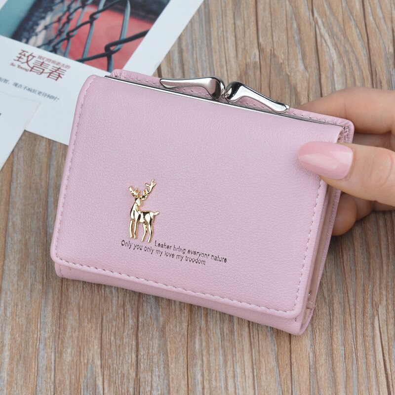 Leuke Herten Vrouwen Mini Portemonnee Korte Lederen Portemonnee Meisje Vouwen Portefeuilles Clutch Pu Kaarthouder Dames Portemonnees Retro Portfel Damski: Pink