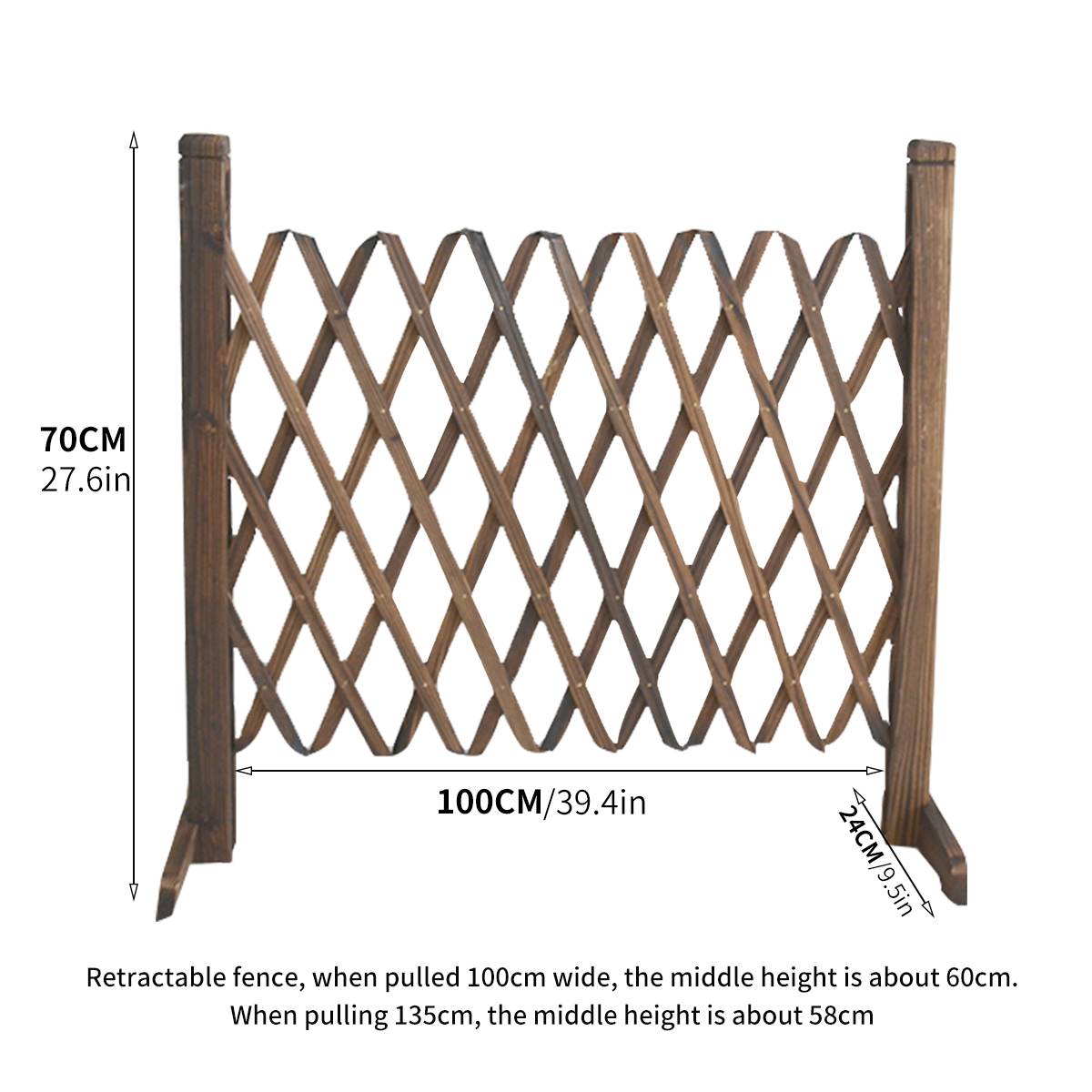 100cm Retractable Expanding Fence Decorative Outdoor Wooden Fence Pet Safety Fence For Patio Garden Lawn Decoration