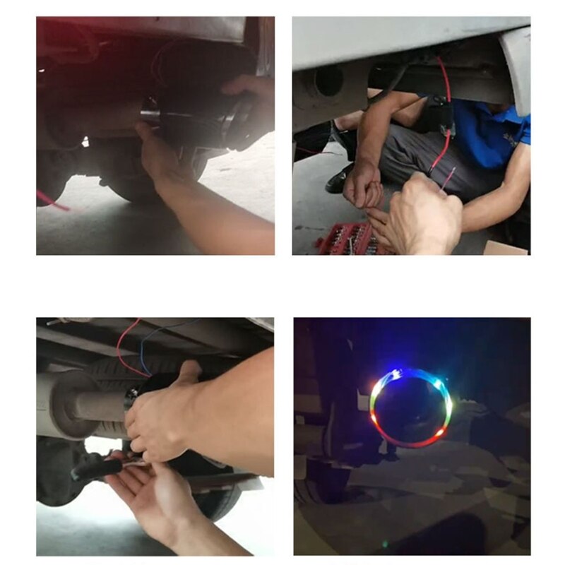 Sound Exhaust Tips Stainless Steel Muffler Car Exhaust Tail Throat Pipe Modification Luminous Tube Flame LED Light R2LC