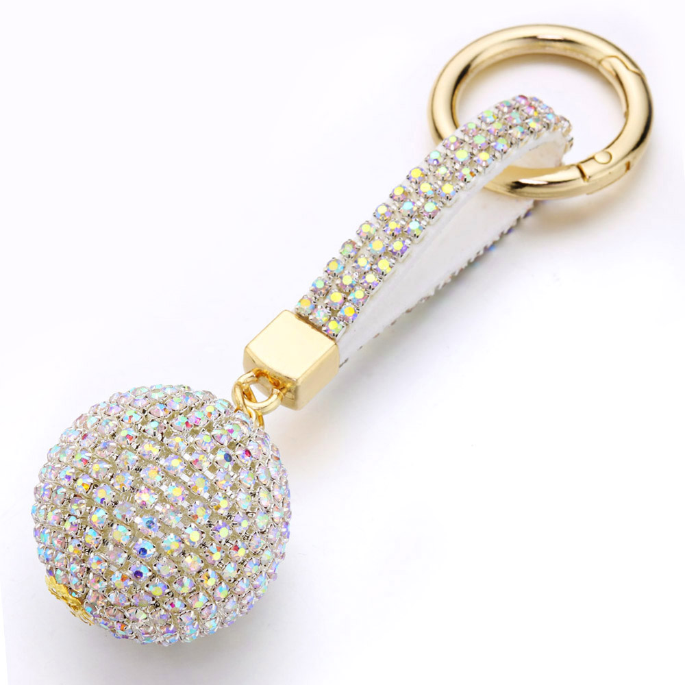 Volle Ball Kristall Keychain Strass Lederband Handtasche Geldbörse Tasche Anhänger Charme Schlüsselring Für Auto Schlüssel Kette K399