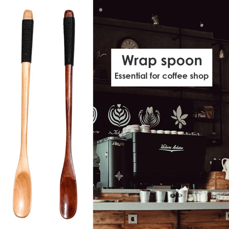 Slim Round Wooden Spoon with Long Handle Winding Spoon Flower Tea Spoon
