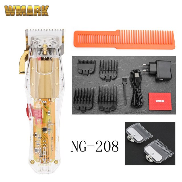 WMARK NG-108 Fully Transparent Body Strong Power Rechargeable Hair Clipper Hair Salon Clipper: Orange