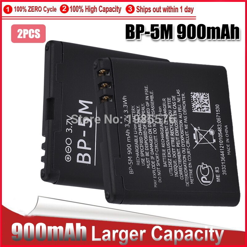 1-5PCS BP-5M for Nokia 6220 battery Classic 6500 6110 Slide 8600 cell phone replacement Luna Navigator 7390 5610 5700 6500S: 2pcs