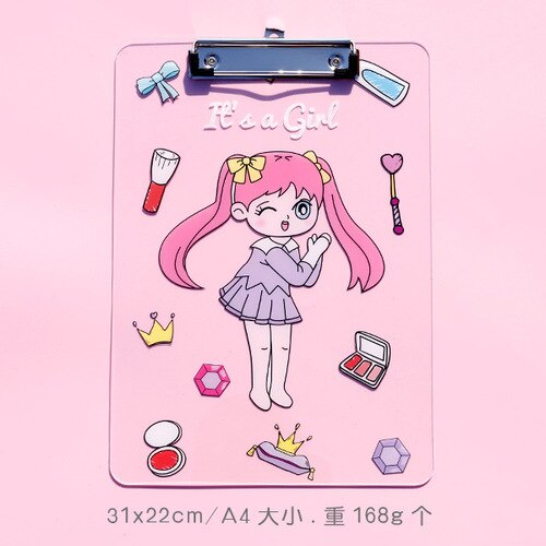 Rowboe søt skrivesaker kawaii mappe  a4 tavle mappe kontorrekvisita pad skrivesaker akryl skrivetavle kawaii rekvisita: Lilla skjønnhet jente
