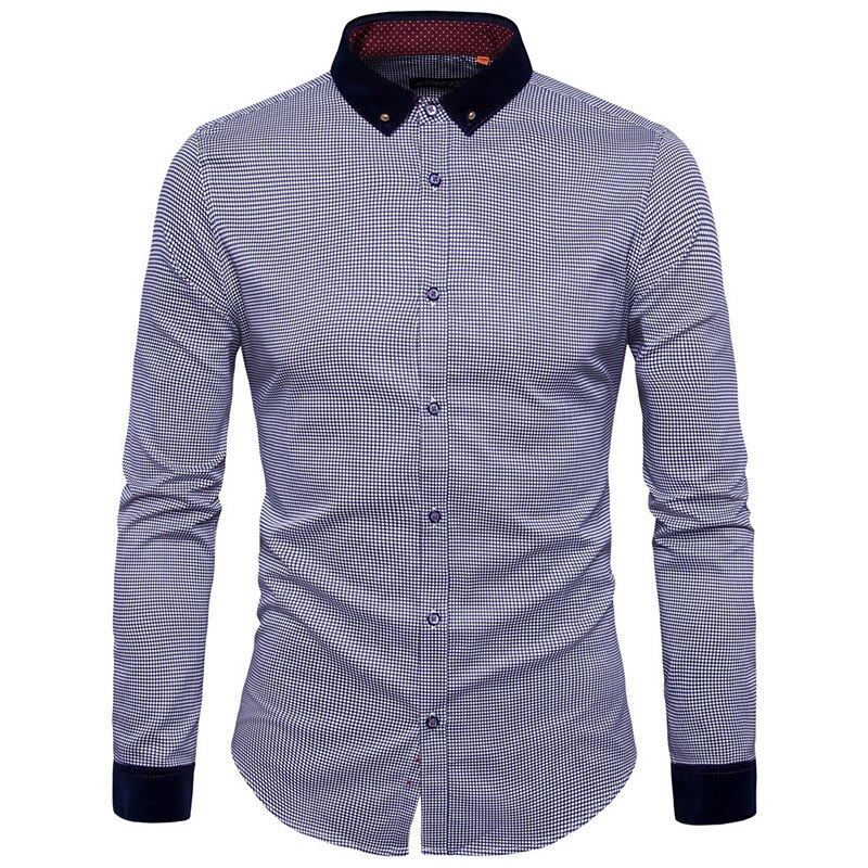 Complet petits pois imprimé chemises pour hommes M-2XL à manches longues jeune homme slim fit garçon vêtements: L