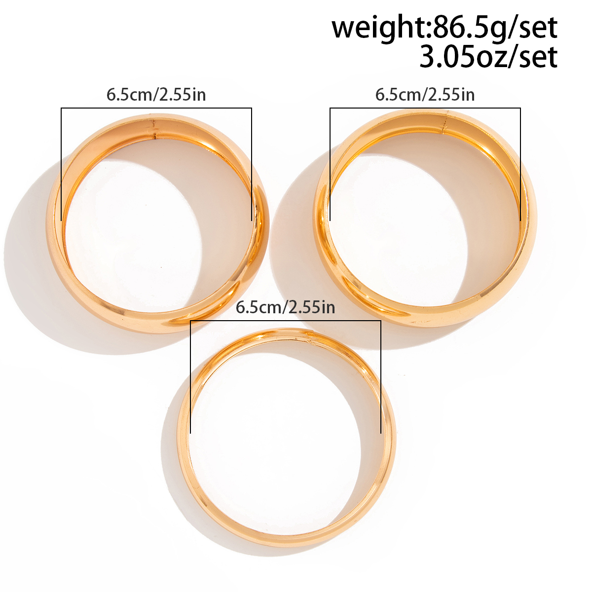 KunJoe 3 unids/set de brazaletes grandes redondos lisos para mujeres Punk Heavy Metal 6,5 cm de ancho pulseras joyería de mano de Color dorado