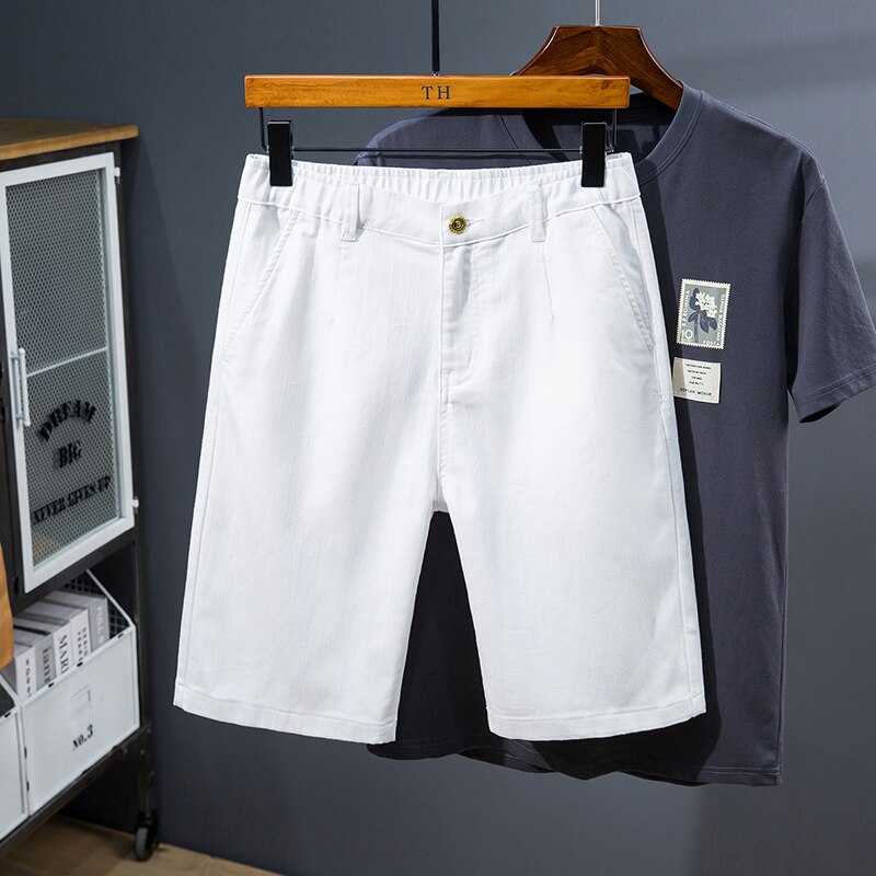 4XL 5XL 6XL 7XL Mannen Straight Losse Pure Wit Lichtgewicht Stretch Denim Shorts Zomer Mode Toevallige Dunne Elastische Taille shorts
