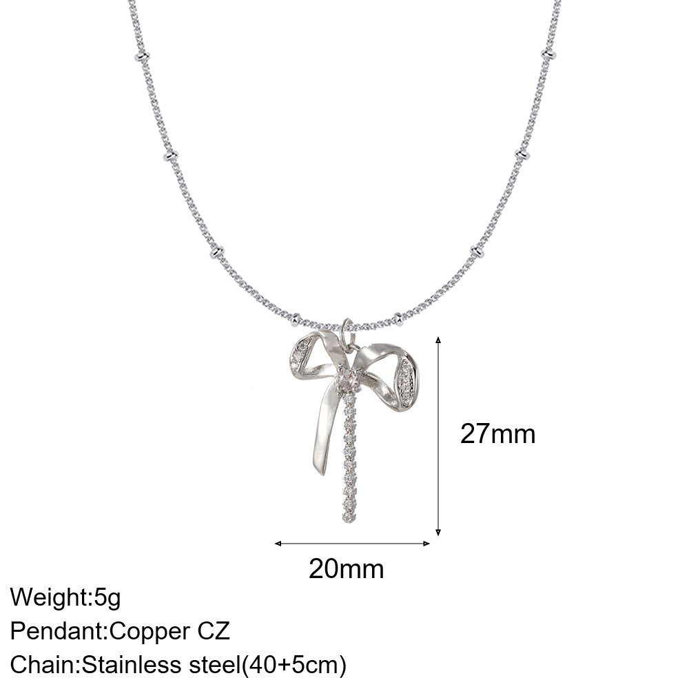 Collier à nœud pour femmes, pendentif en forme de cœur papillon mignon, couleur or, colliers à longue chaîne en acier inoxydable, Cadenas de cou Para Hombre en: Plaqué or antique