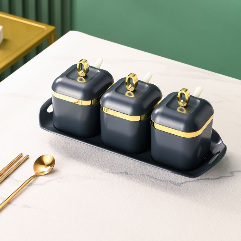 3/4Pcs Plastic Kruiden Tank Keuken Zout Shaker Opslag Organisatie Gereedschap Spice Container Bus Set Familie Spice Organisator: 3Grids-Gray